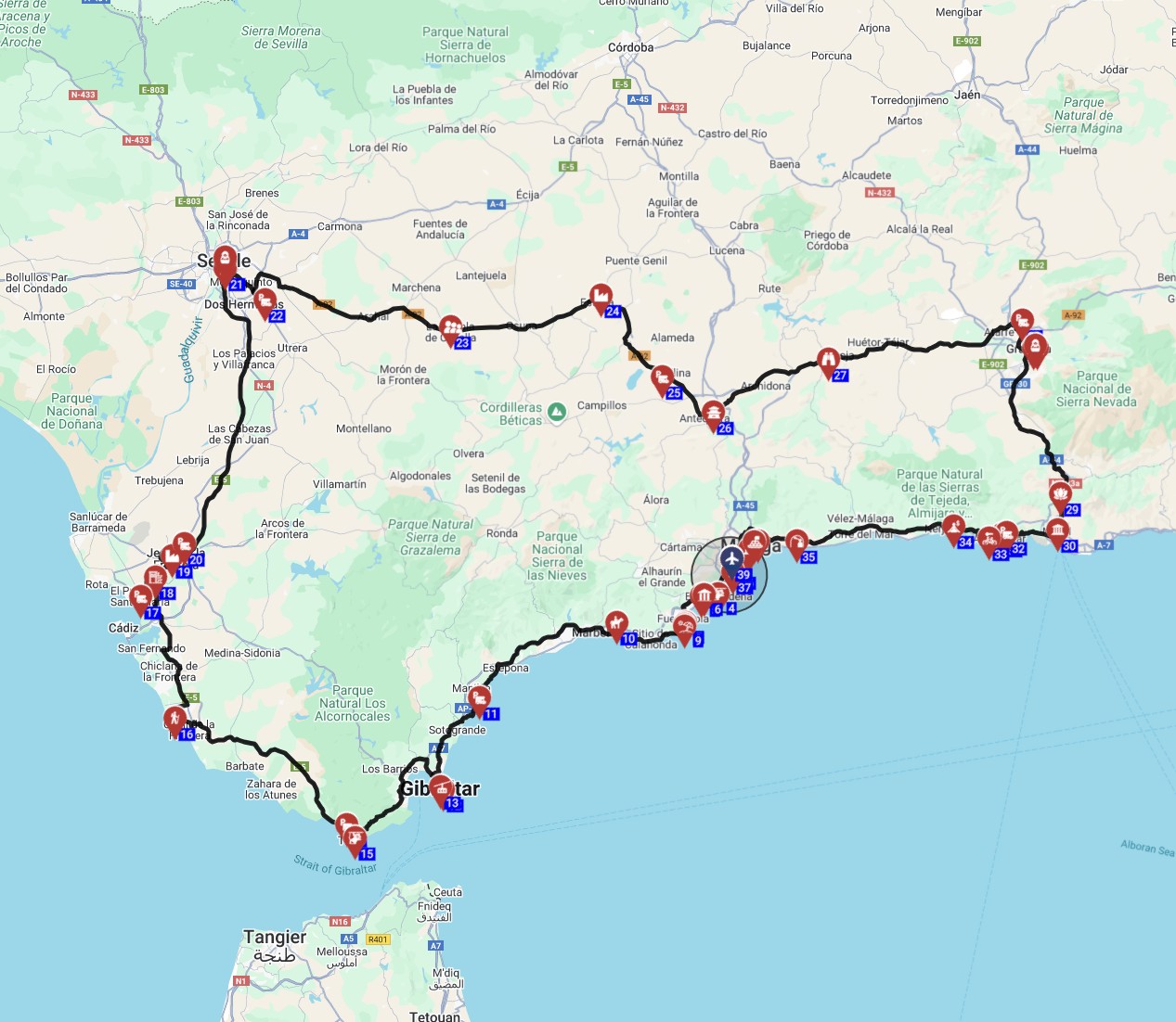 Map for Malaga Round Trip - The Flamenco Coast  Mountain Trail